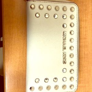 Michael Kors white studded wristlet